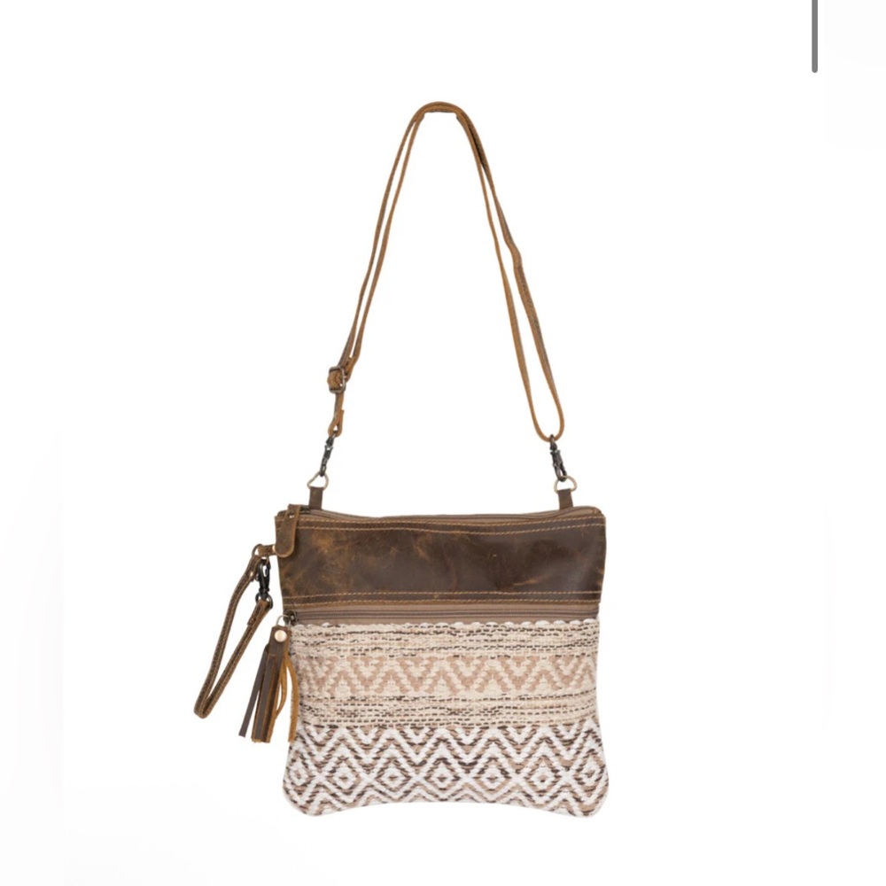 NWT Myra Bag Handcrafted Tan and Brown Leather Heavy Rug & Canvas Women's Bag - Picture 2 of 11